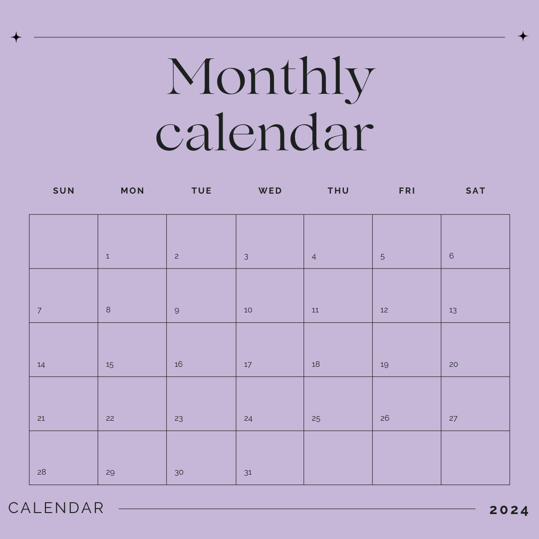 Monthly calendar with motivating words