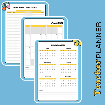 Floral 2024 planner notebook with calendar