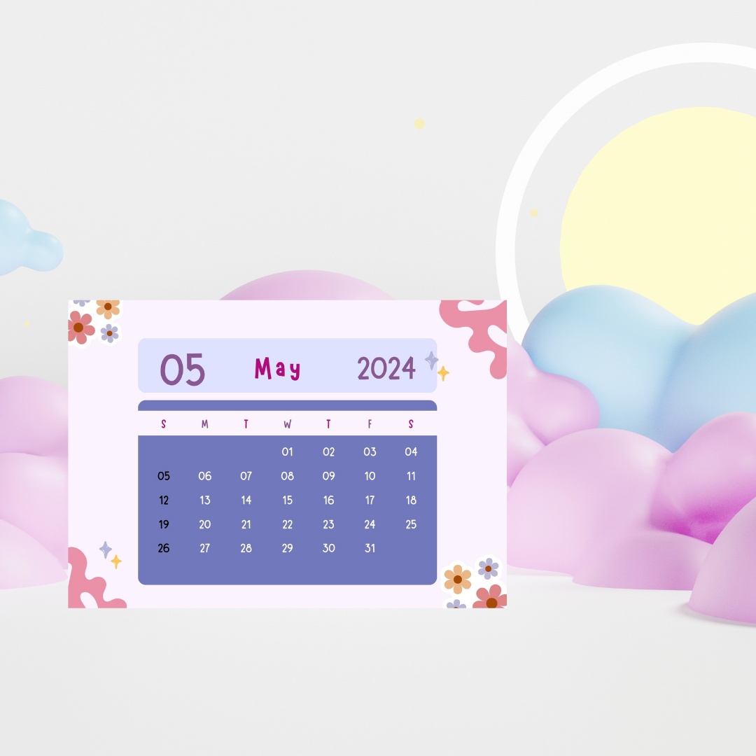 Cute Illustrated Flowers Calendar Monthly