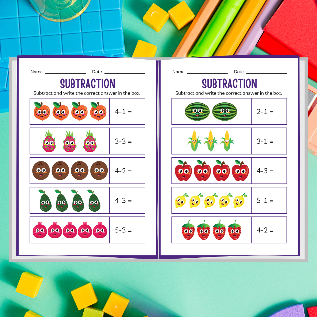 Subtraction Math Worksheet for kindergarten